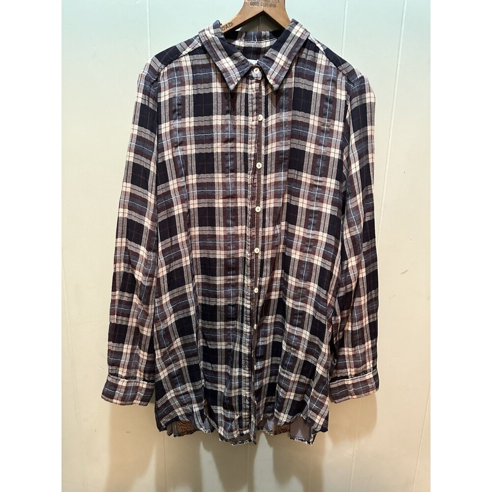 Johnny Was Shirt Dress Big Patch Work  Brown Plaid Long Sleeve Women’s Sz Med
